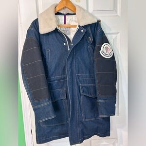 Moncler Denim Puffer Jacket with Removable Collar